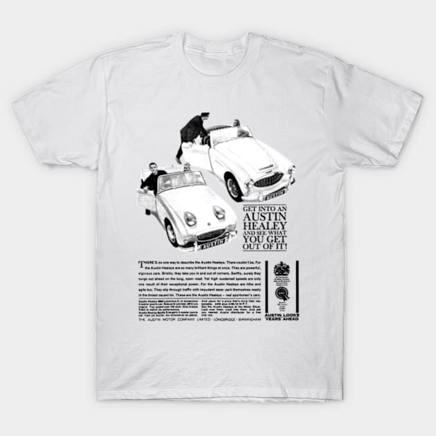 AUSTIN HEALEY 3000 - advert T-Shirt by Throwback Motors